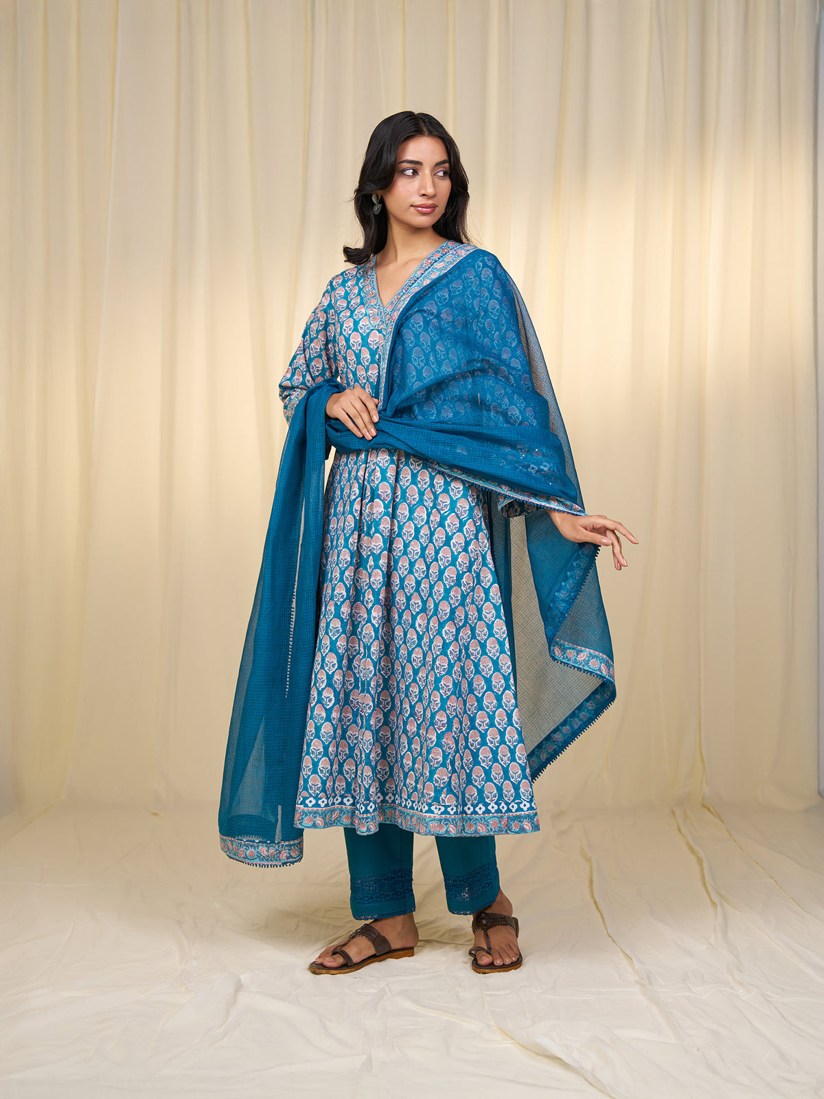 Teal Jaal Kota Dupatta