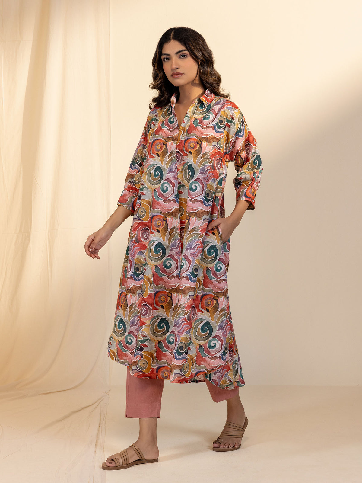 Trance Busy Peach Cotton Kurta