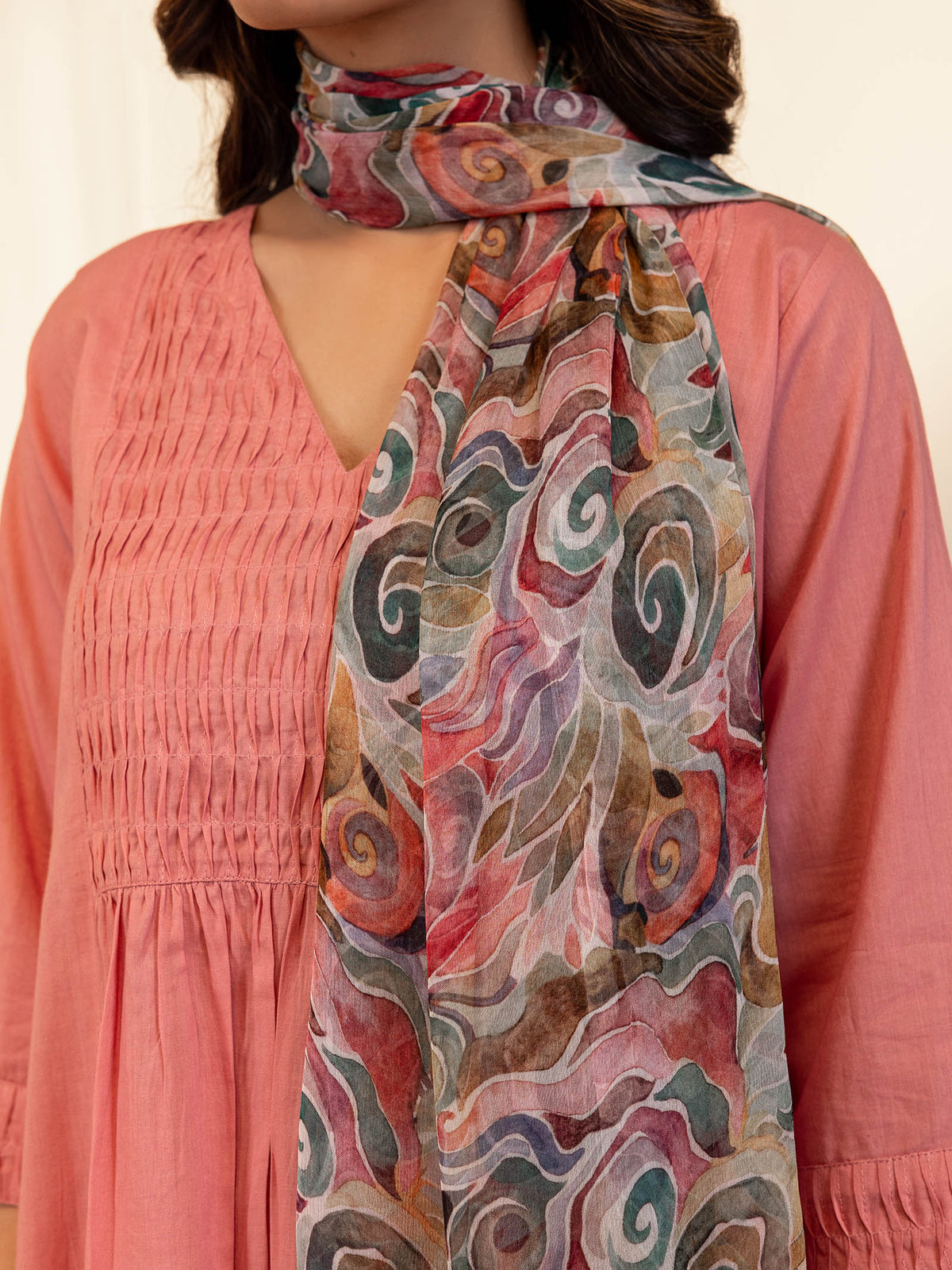 Trance Busy Peach Chiffon Dupatta