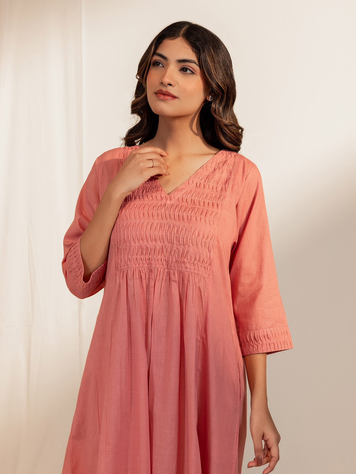 Trance Peach Plain Voile Kurta