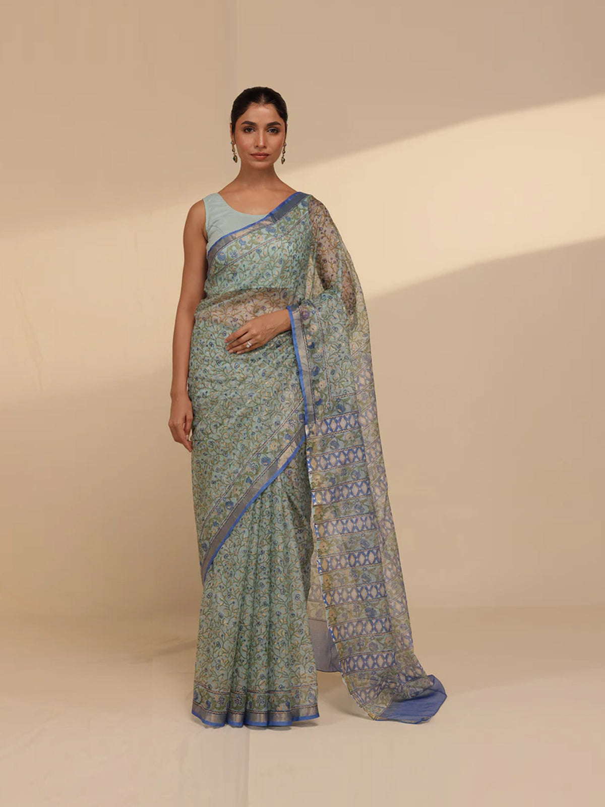 Turquoise Kota Silk Saree