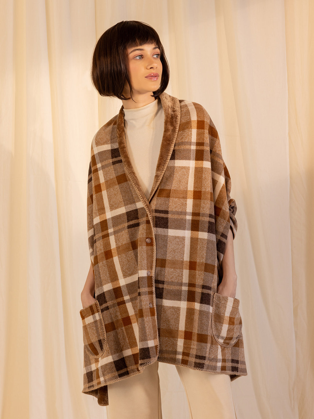 Woollen Reversible Wrap - Brown
