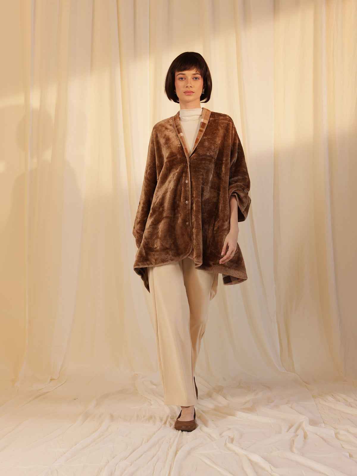 Woollen Reversible Wrap - Brown