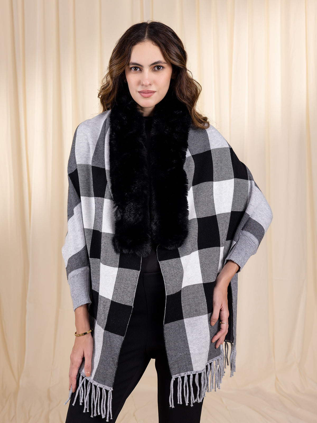 Woollen Checked Black Cape