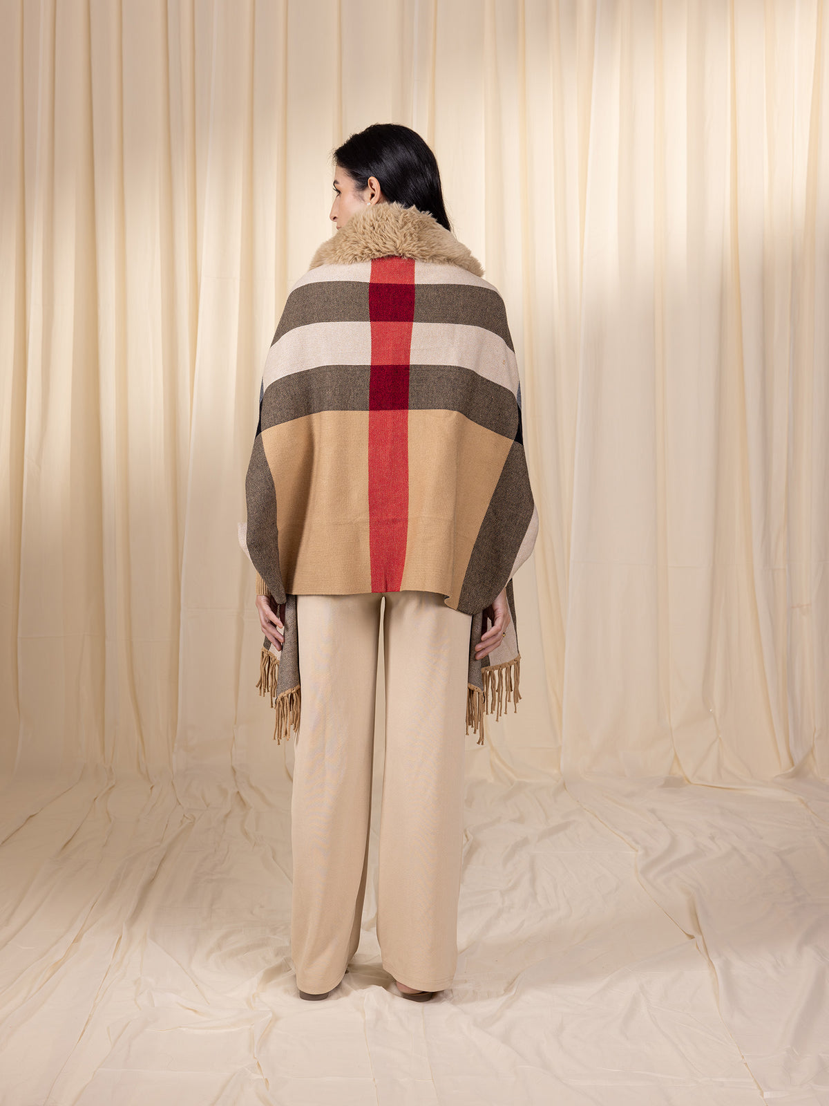 Woollen Checked Brown Cape