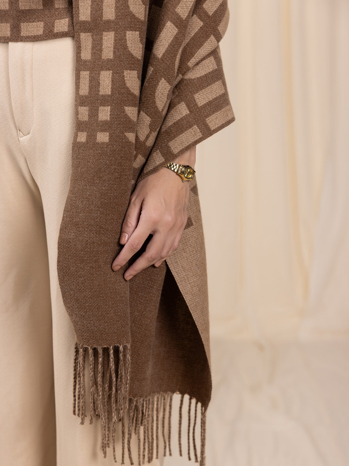 Woollen Reversible Loom Stole - Toffee