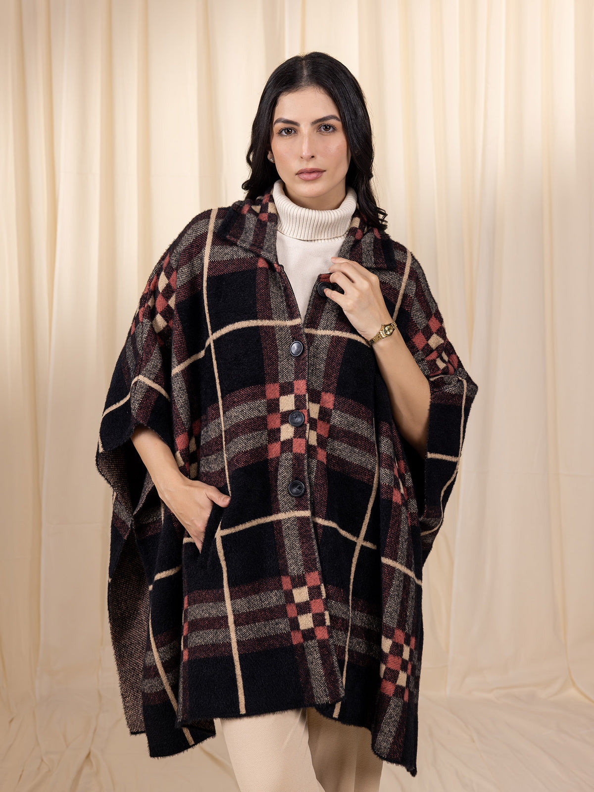 Woollen Rust Grid Cape