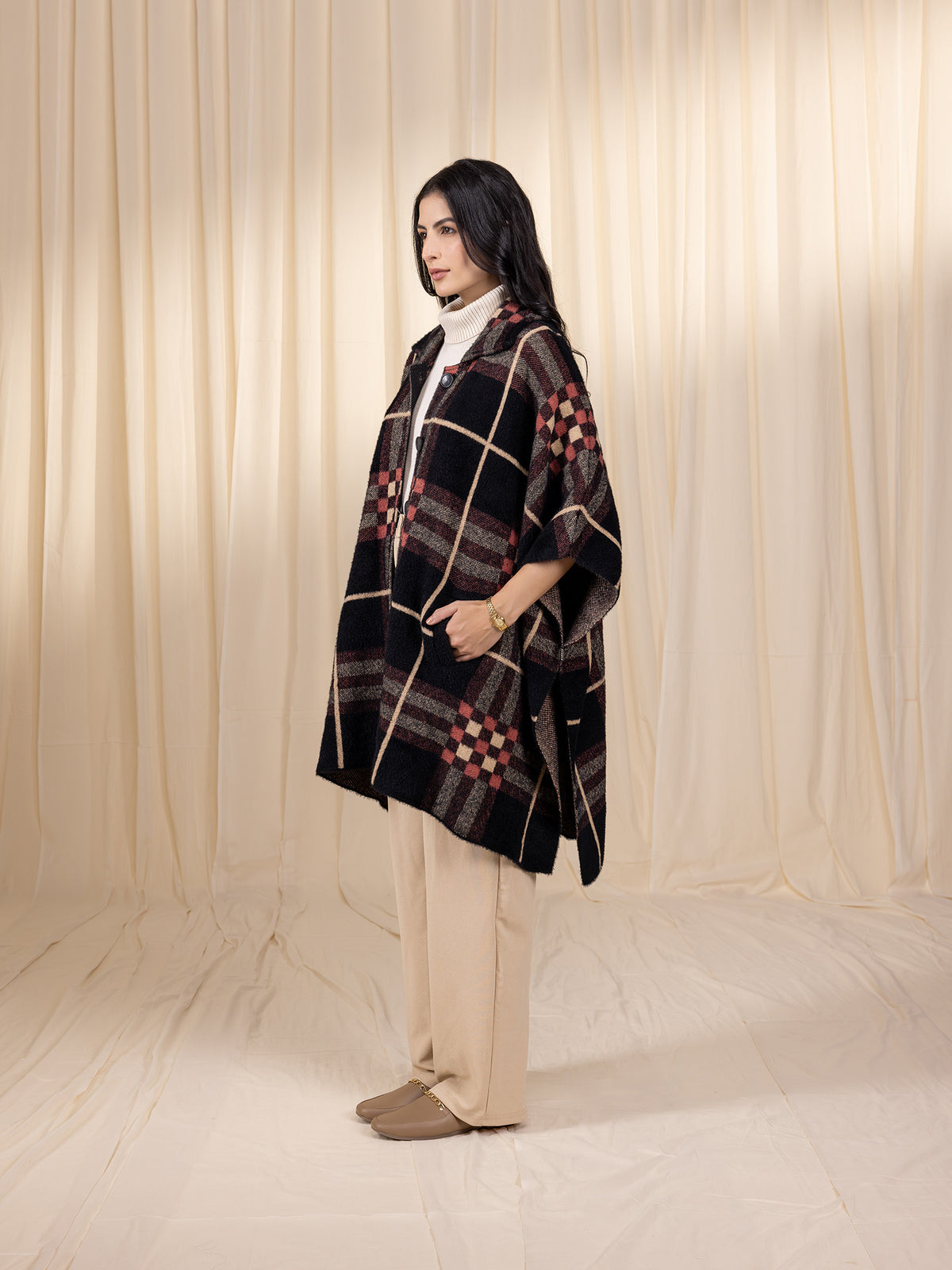 Woollen Rust Grid Cape