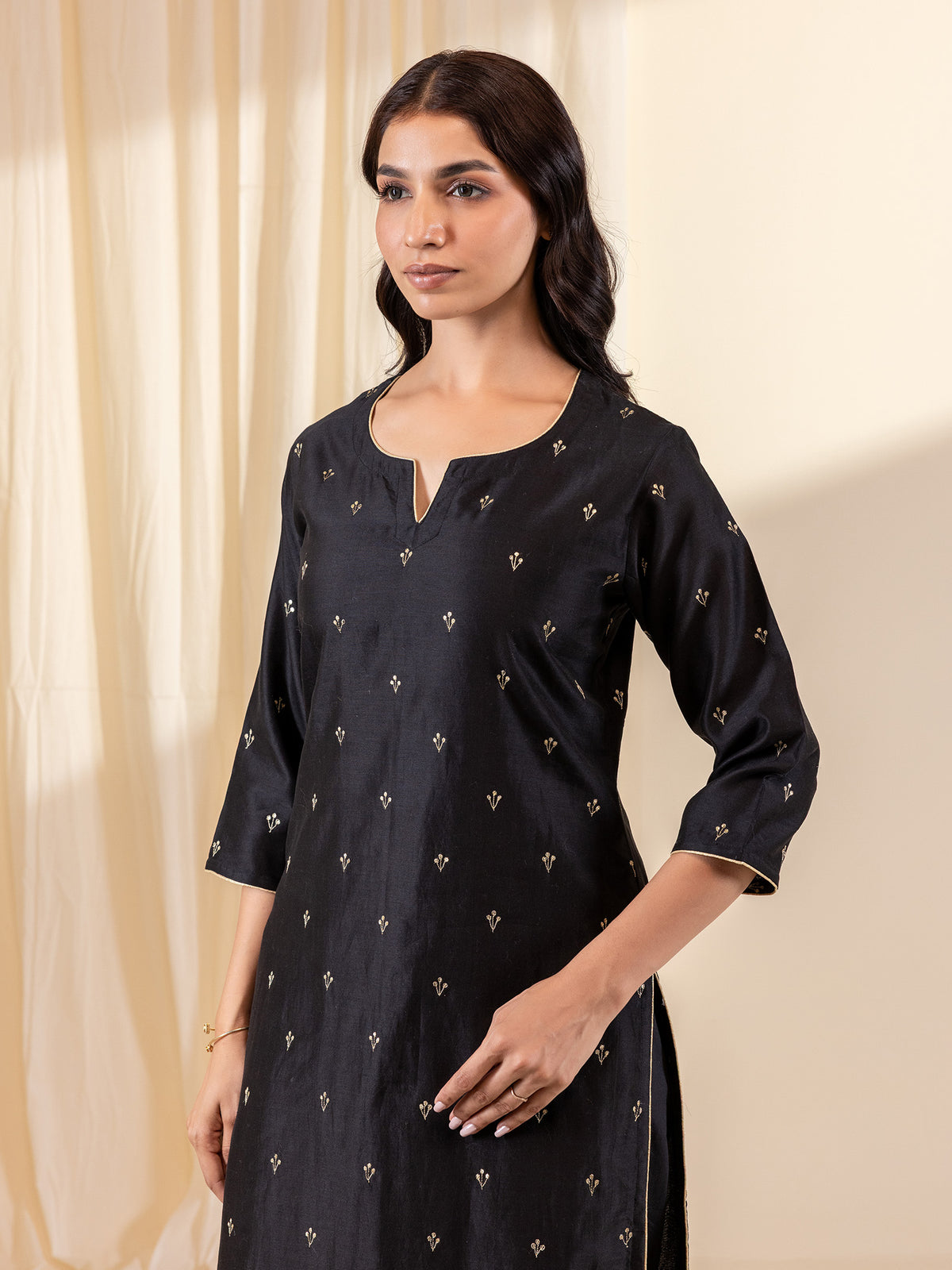 Celebration Black Chanderi Kurta